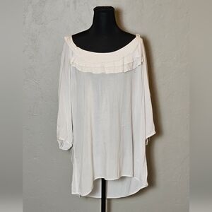 [GAP] Ruffled Boat Neck Blouse《XL》Semi Sheer Off White 3/4 Sleeve